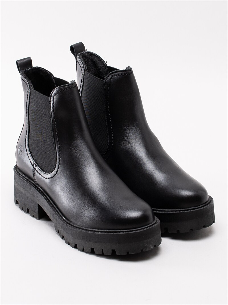 Tamaris 1 25445 23 003 Black Leather Svarta platåboots med Tamaris 1 25445 23 003 Black Leather Svarta platåboots med