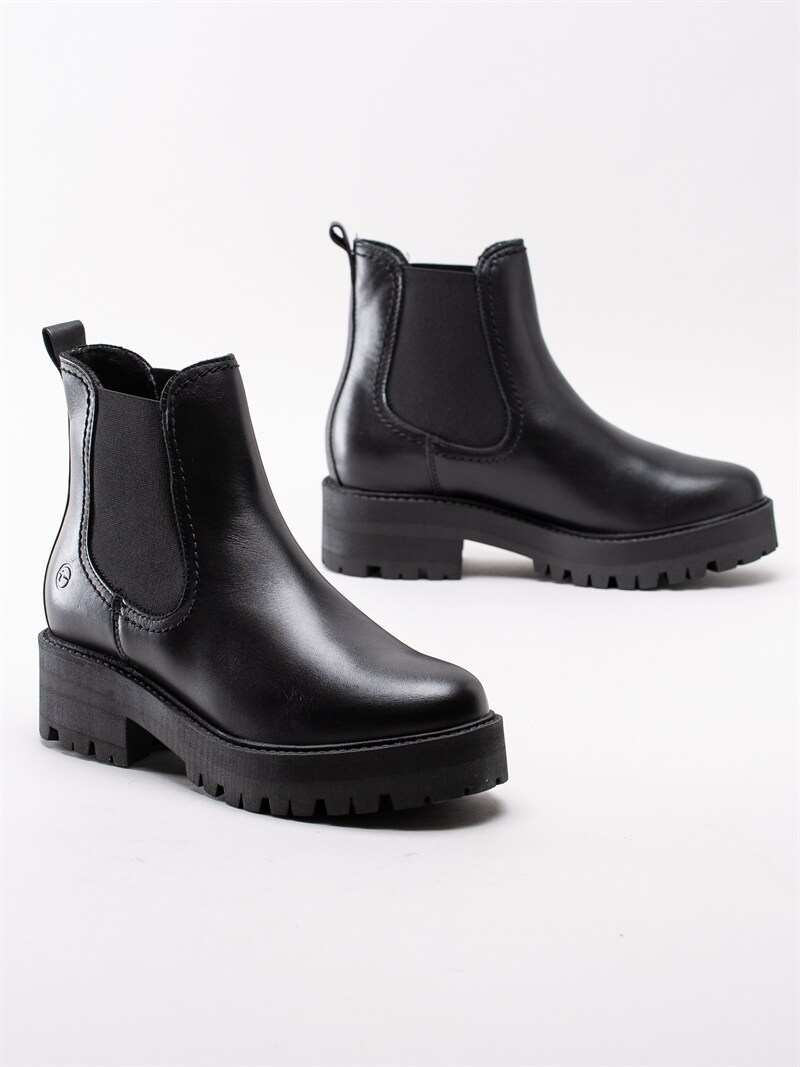 Tamaris 1 25445 23 003 Black Leather Svarta platåboots med Tamaris 1 25445 23 003 Black Leather Svarta platåboots med