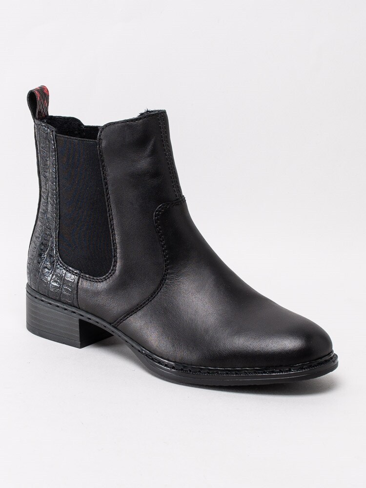 Rieker 73494 01 Black Svarta boots med reptilmönstrat Stövel Reptil Look Dam Boots & Stövlar Stövlar