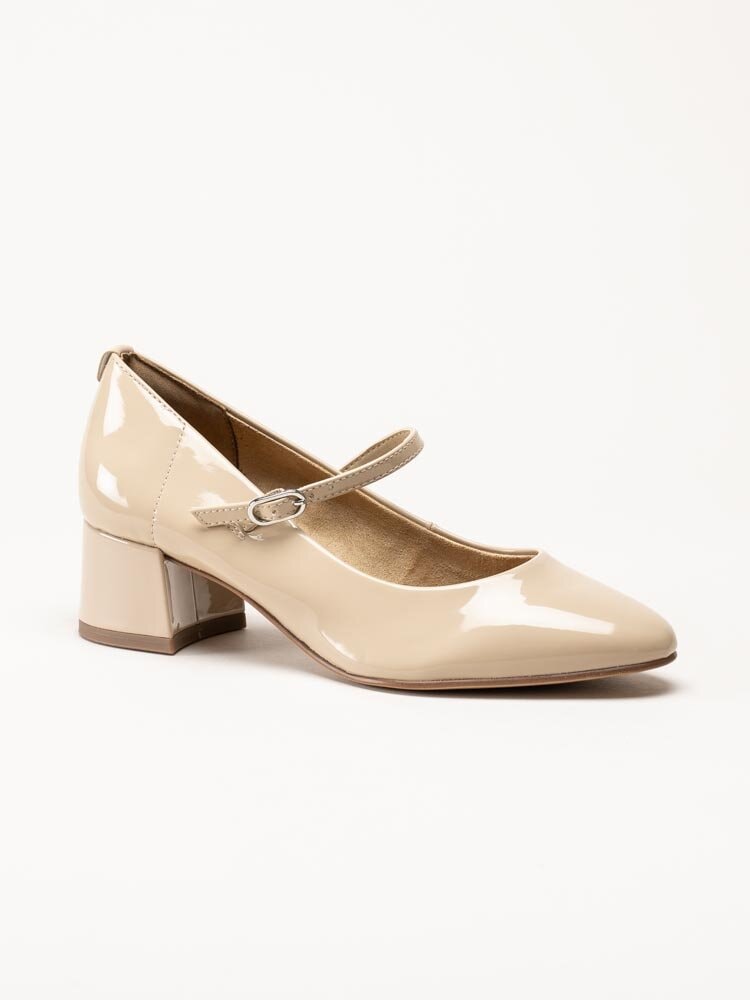 Tamaris - Beige pumps i syntetlack