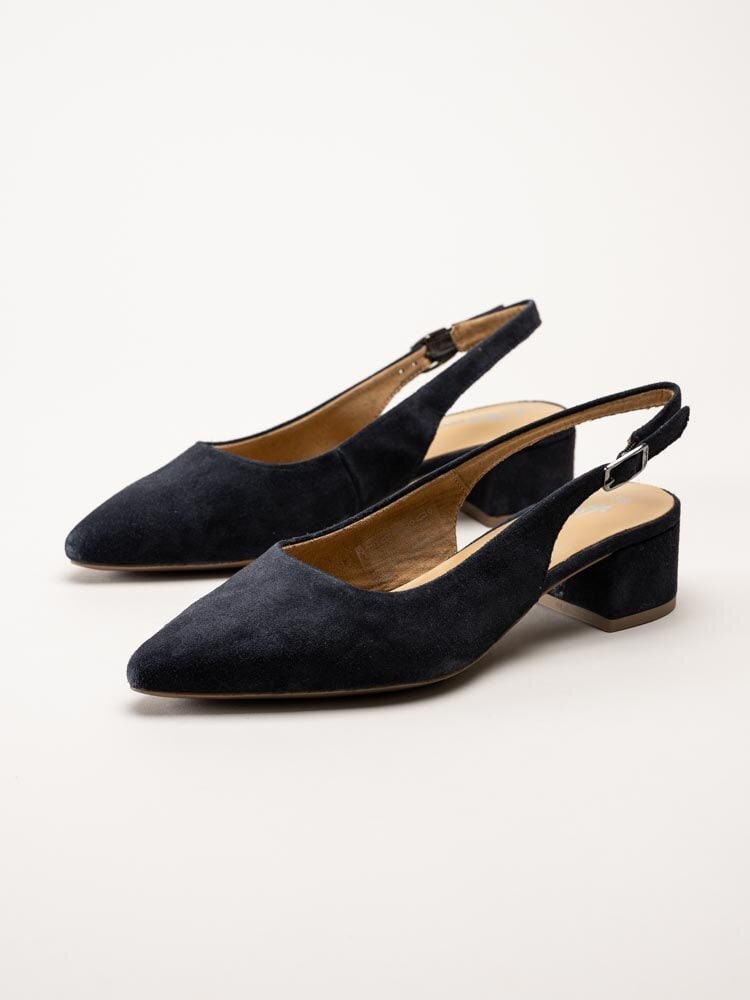 Tamaris - Marinblå slingback pumps i mocka