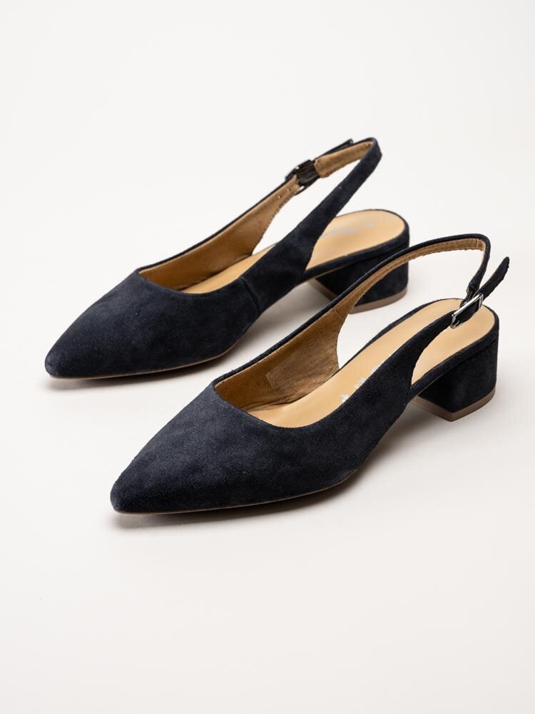 Tamaris - Marinblå slingback pumps i mocka