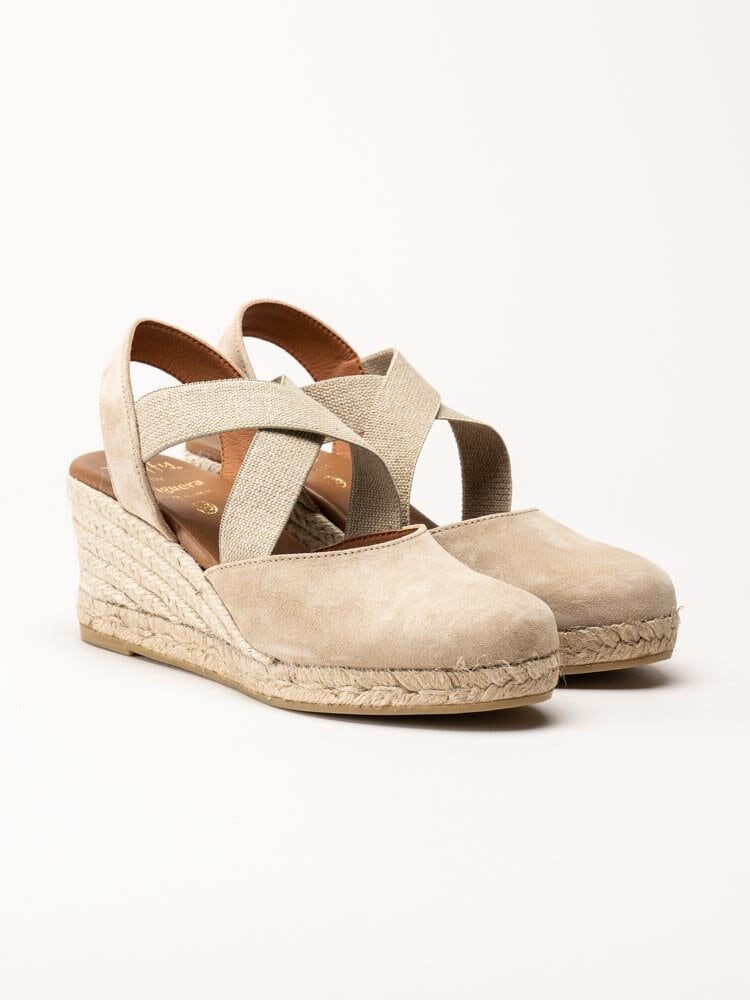 Duffy - Beige kilklackade espadrillos i mocka