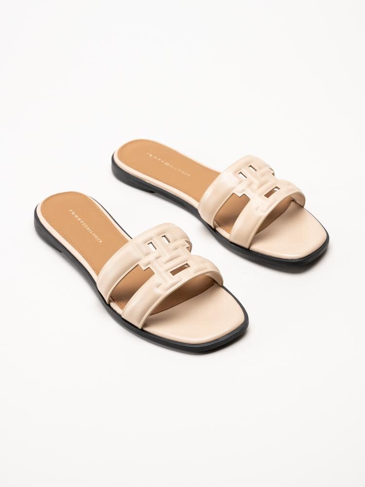 Tommy Hilfiger - Logo Strap Mule - Beige slip-in sandaler i skinn