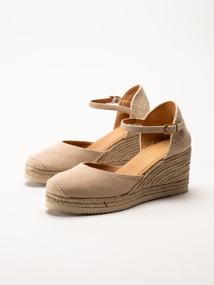 Unisa - caceres_25 - Beige kilklackade espadrillos i mocka