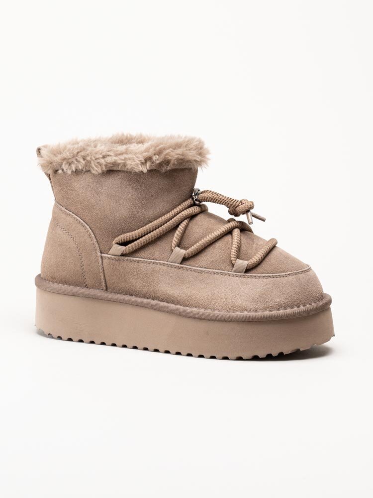 Duffy - Beige fodrade platåboots i mocka