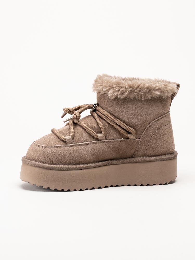 Duffy - Beige fodrade platåboots i mocka