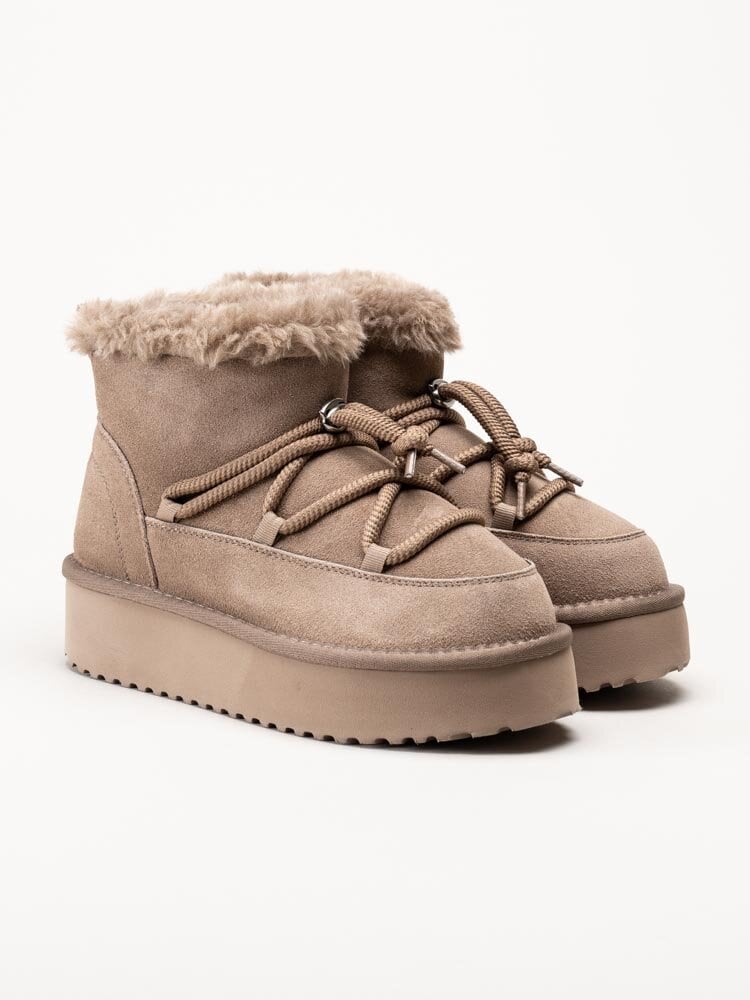 Duffy - Beige fodrade platåboots i mocka