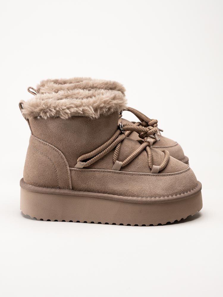 Duffy - Beige fodrade platåboots i mocka