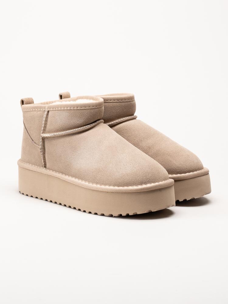 Duffy - Beige fodrade boots i mocka