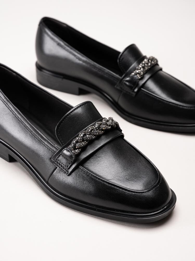 Tamaris - Svarta loafers i skinn