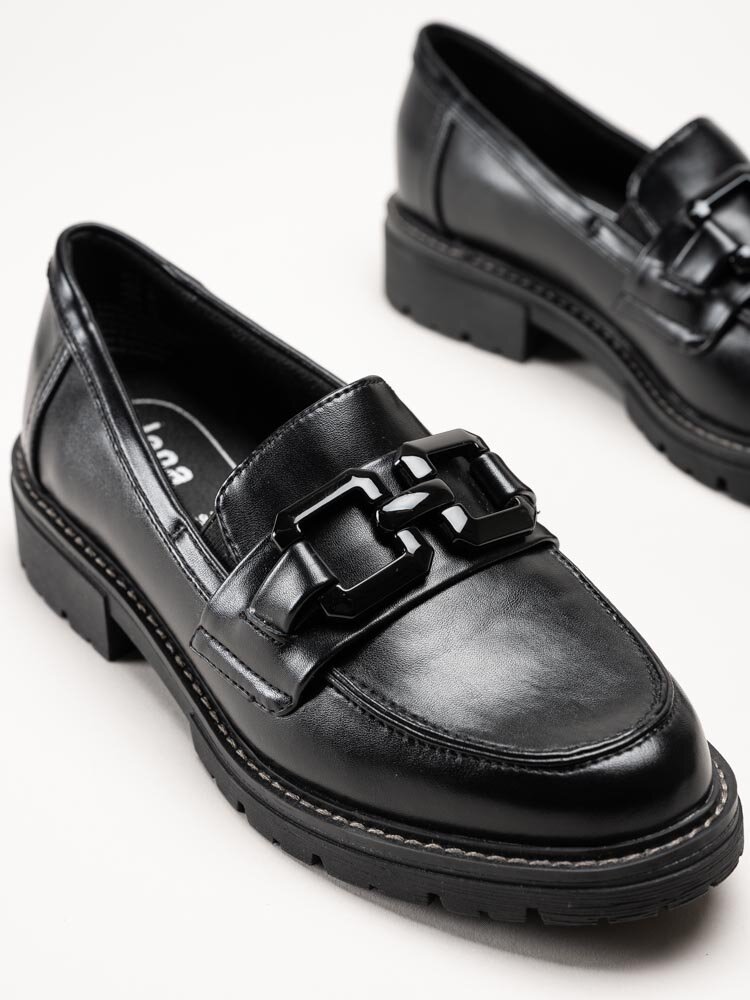 Jana - Svarta loafers i skinnimitation