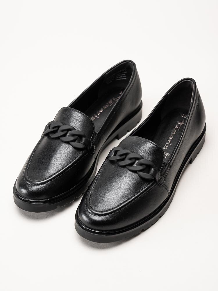 Tamaris - Svarta loafers i skinn