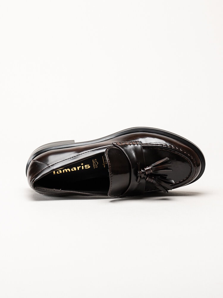 Tamaris - Mörkbruna loafers i lack