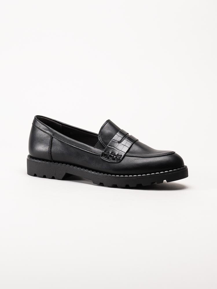 Tamaris - Svarta loafers i skinnimitation