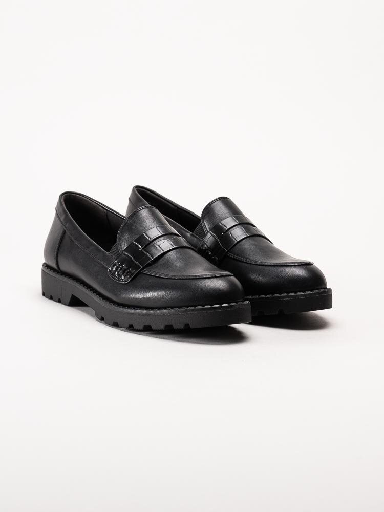 Tamaris - Svarta loafers i skinnimitation