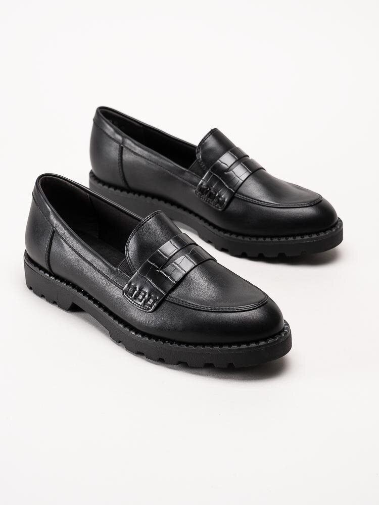 Tamaris - Svarta loafers i skinnimitation