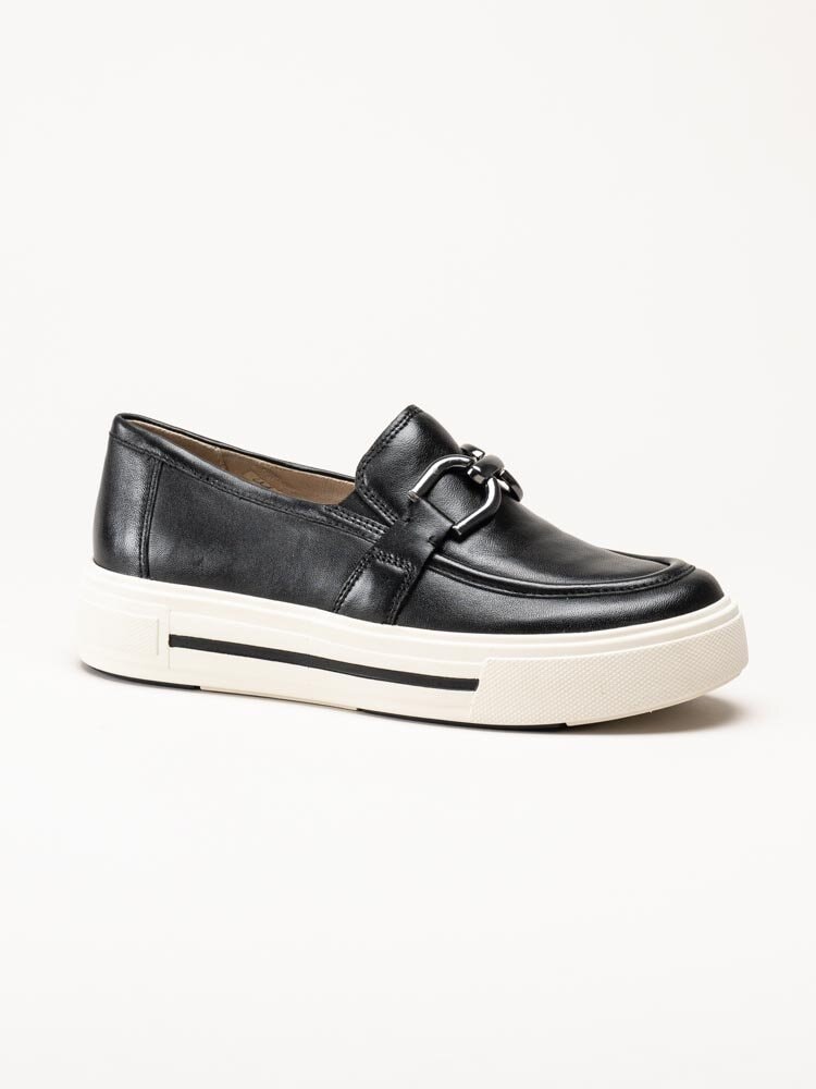 Caprice - Svarta loafers i skinn