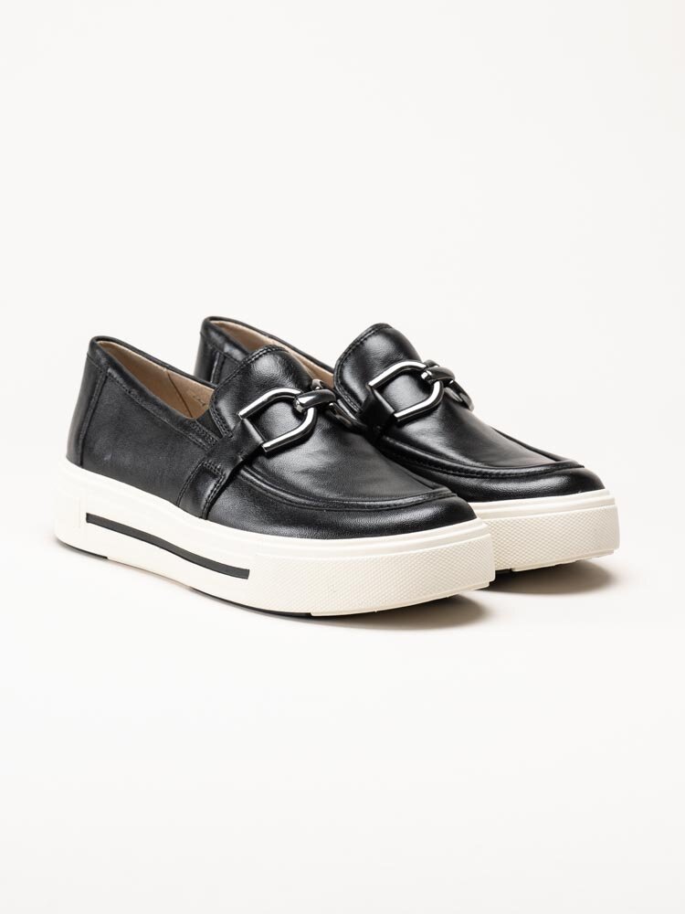 Caprice - Svarta loafers i skinn