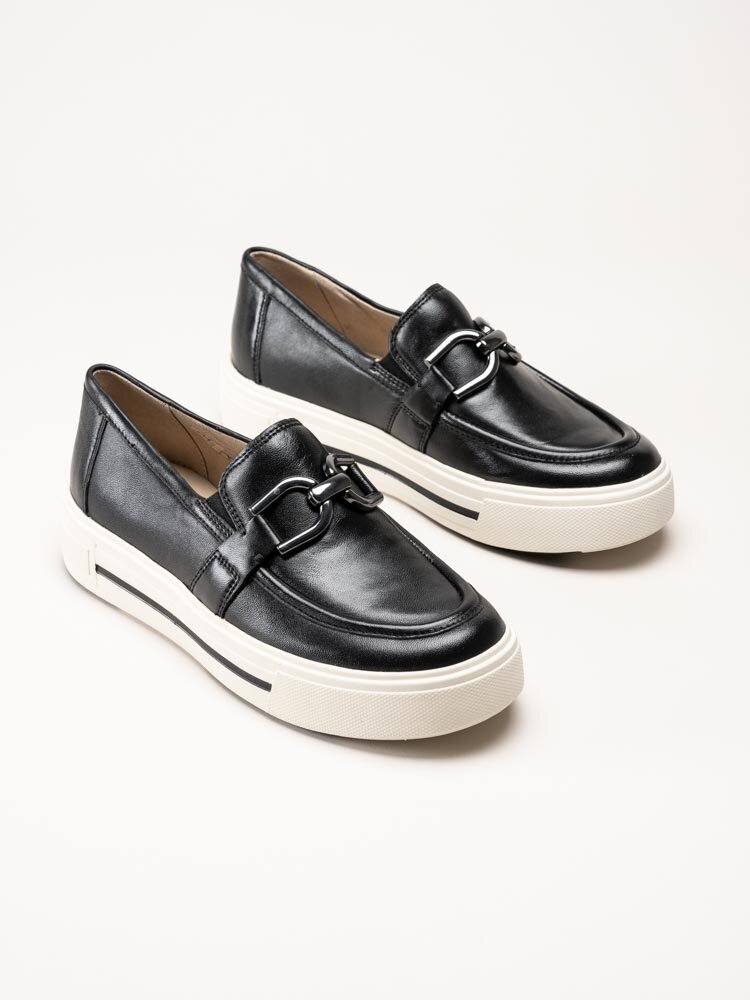 Caprice - Svarta loafers i skinn