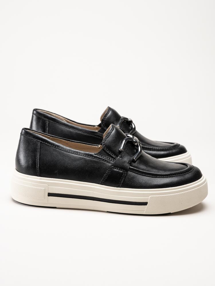 Caprice - Svarta loafers i skinn