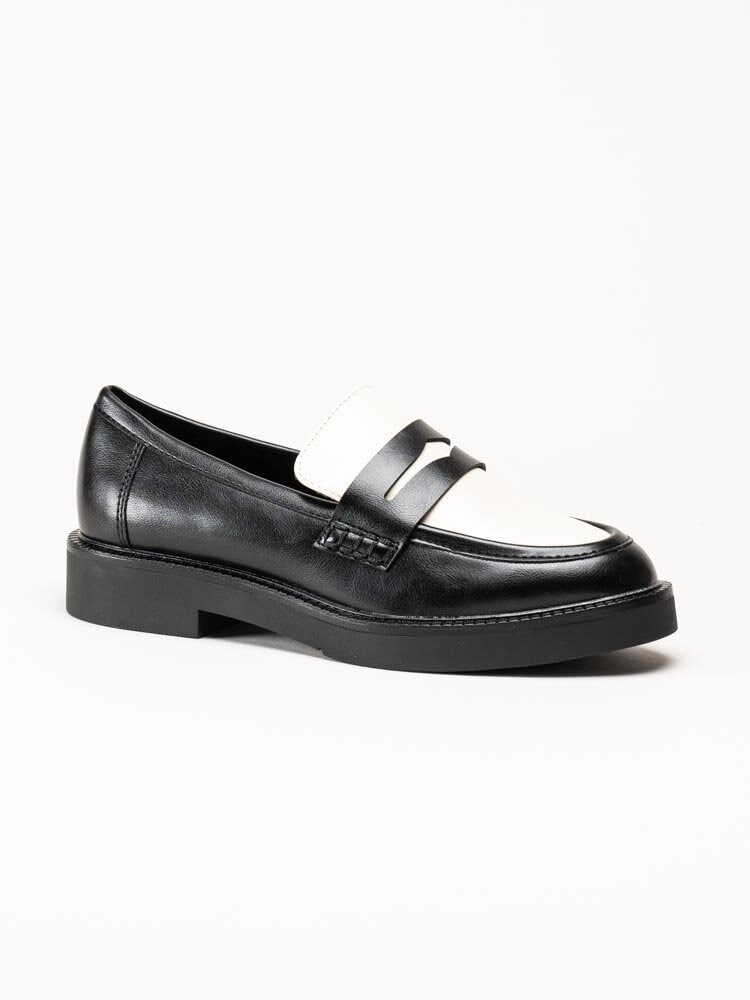 Marco Tozzi - Svartvita pennyloafers i skinnimitaiton