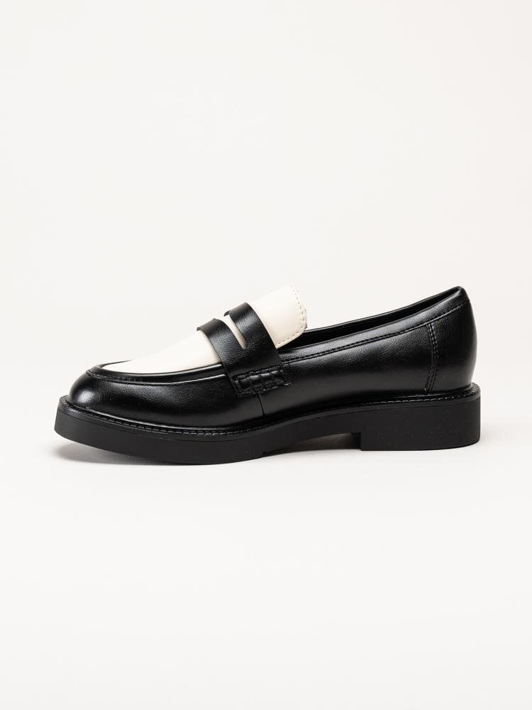 Marco Tozzi - Svartvita pennyloafers i skinnimitaiton