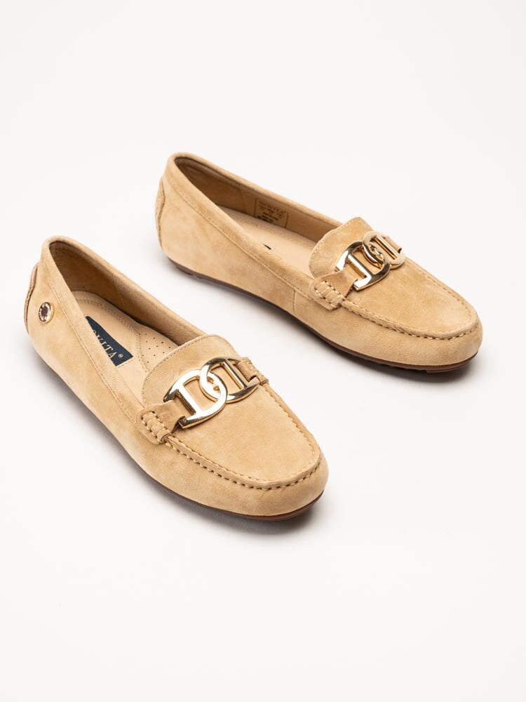 Novita - Parma - Beige loafers med guldfärgat spänne