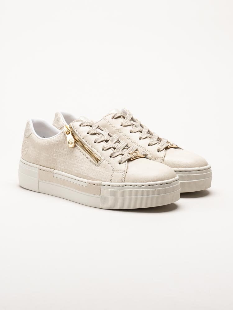 Rieker - Beige platåsneakers i skinnimitation