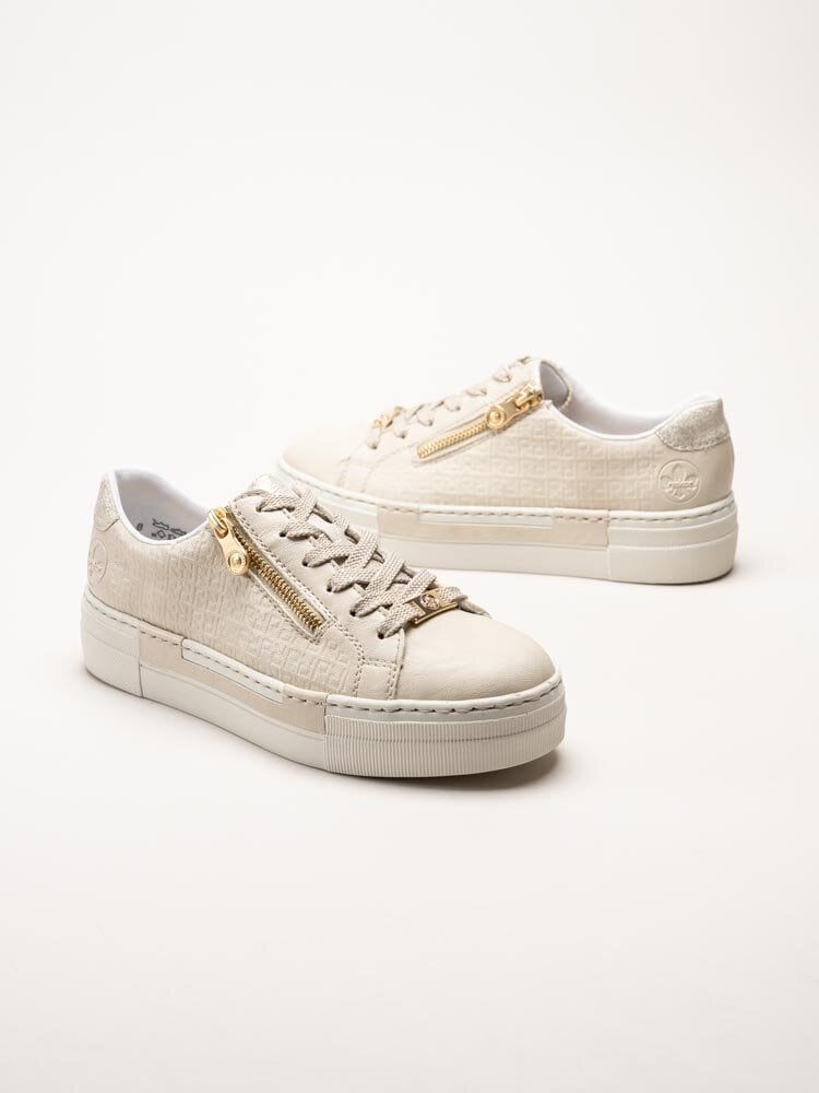 Rieker - Beige platåsneakers i skinnimitation