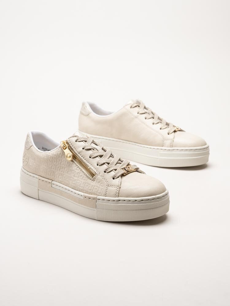 Rieker - Beige platåsneakers i skinnimitation