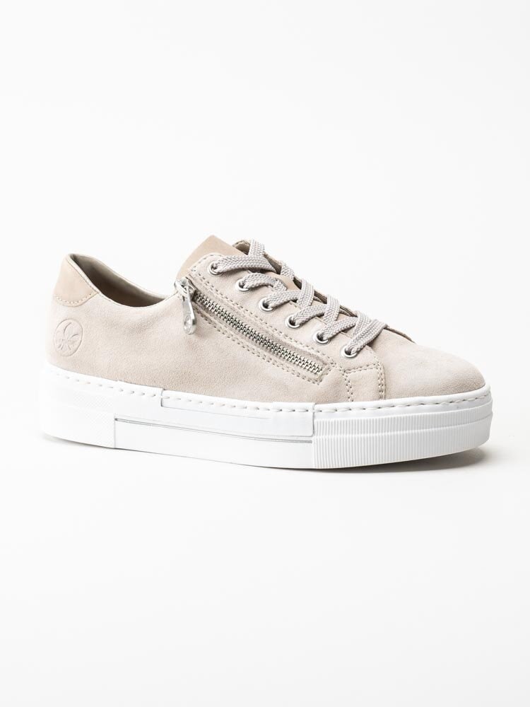 Rieker - Beige platåsneakers i mocka