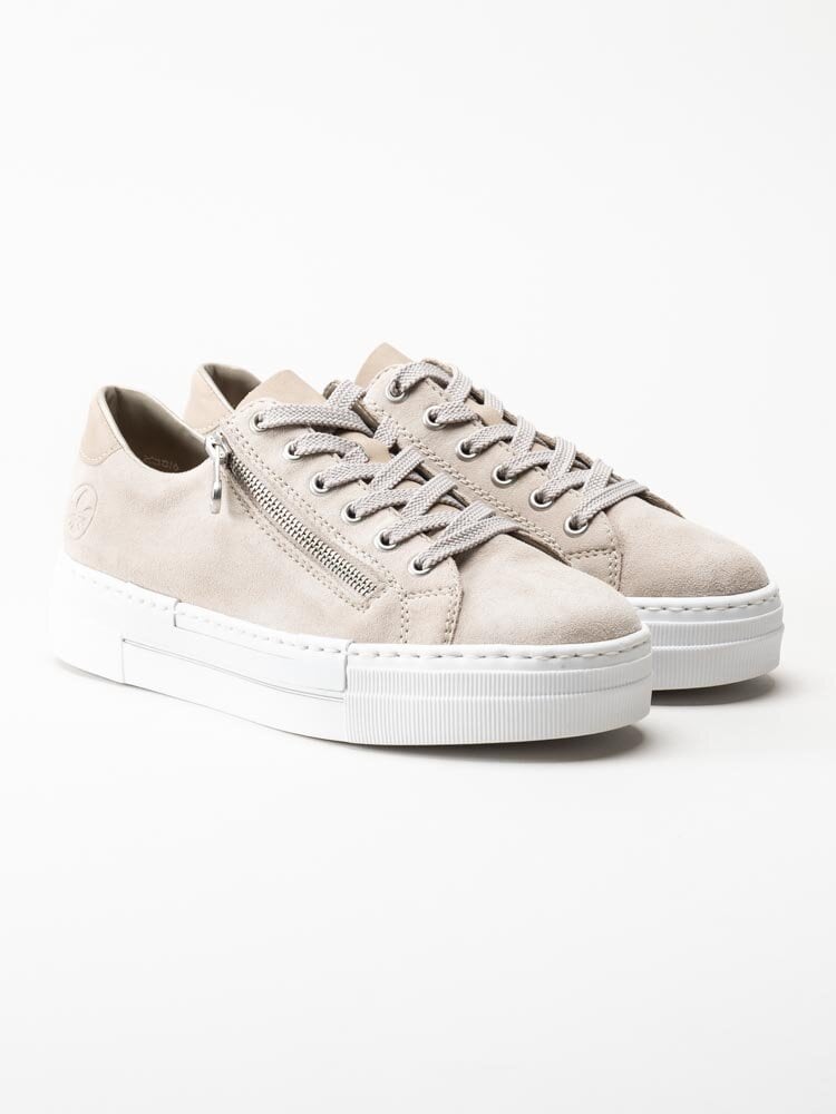 Rieker - Beige platåsneakers i mocka