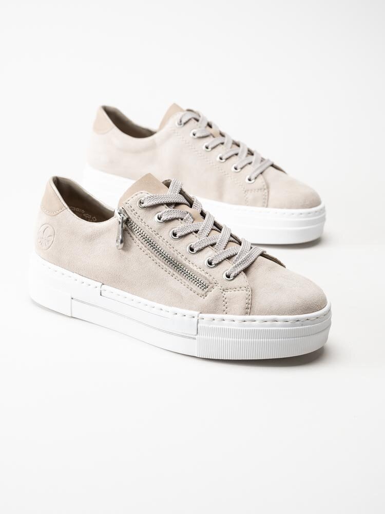 Rieker - Beige platåsneakers i mocka