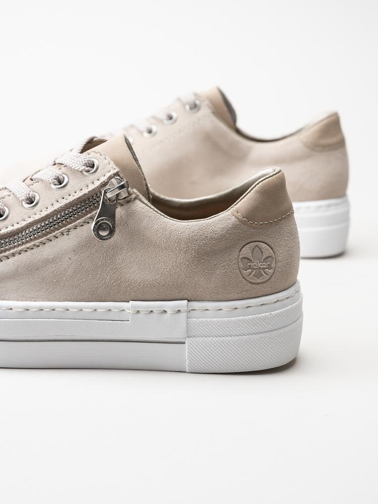 Rieker - Beige platåsneakers i mocka