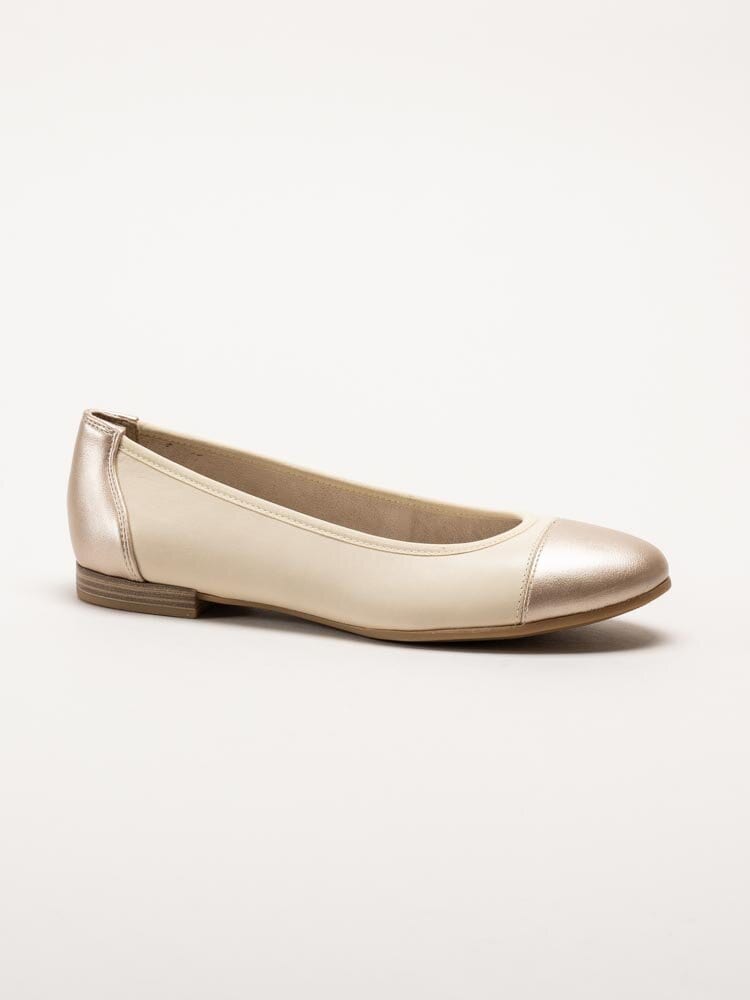 Tamaris - Beige ballerinaskor i skinn