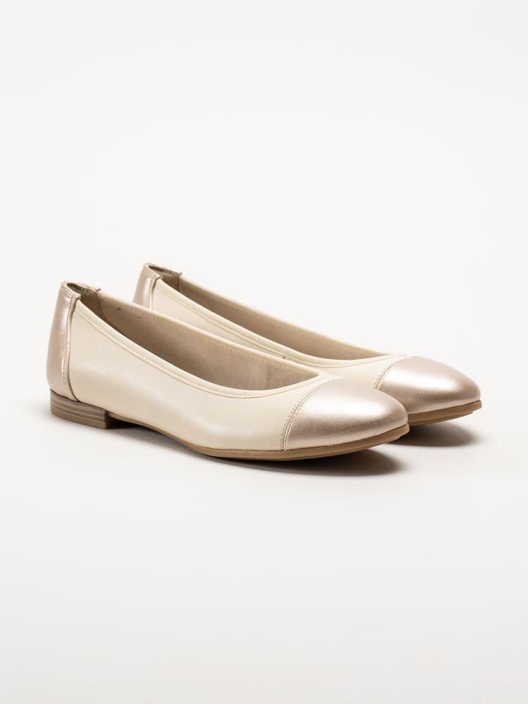 Tamaris - Beige ballerinaskor i skinn