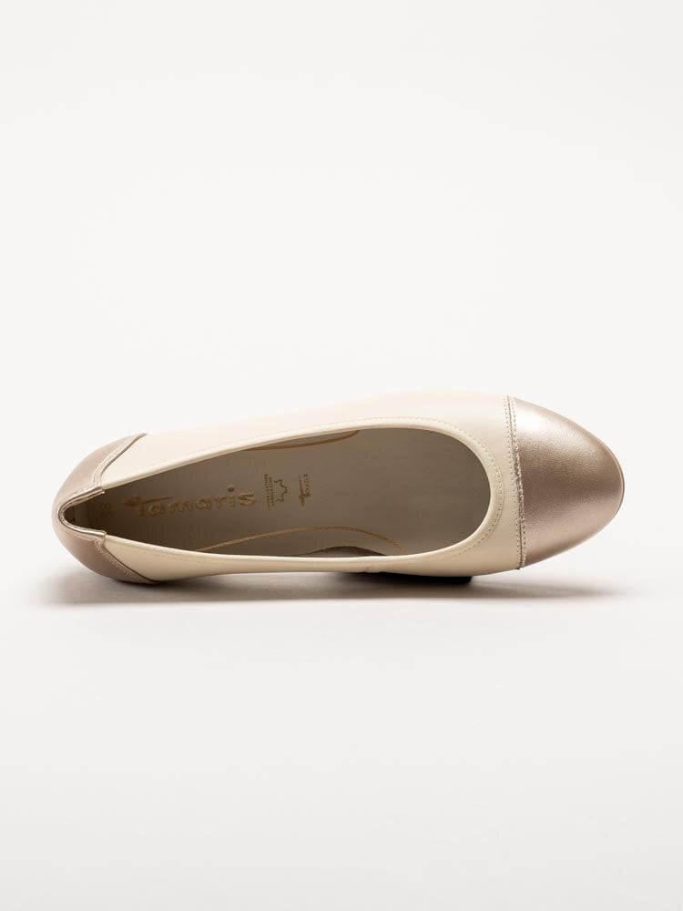 Tamaris - Beige ballerinaskor i skinn