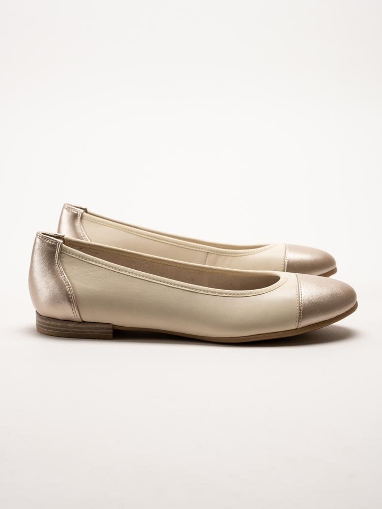 Tamaris - Beige ballerinaskor i skinn