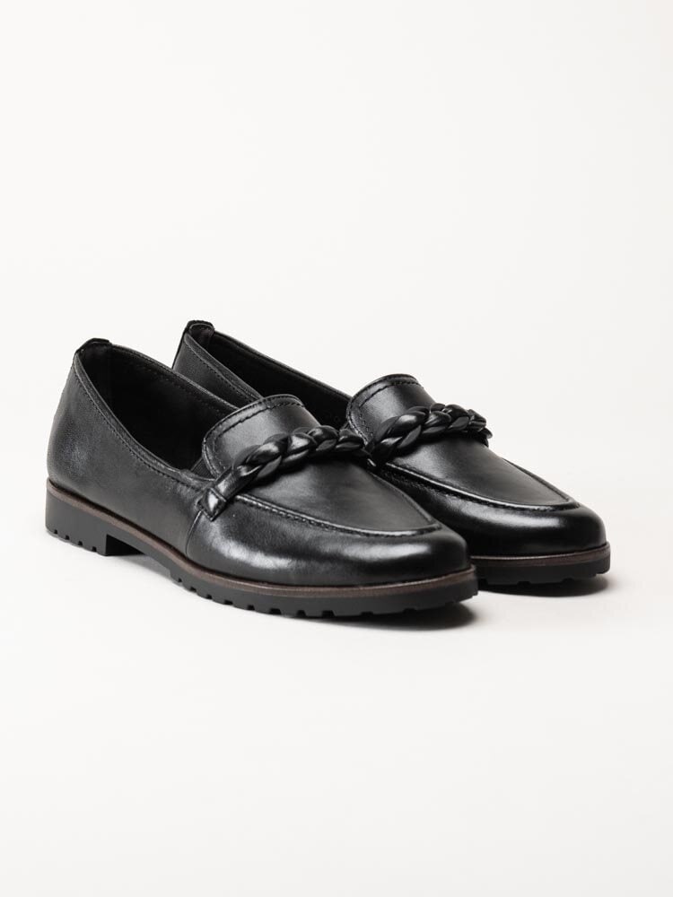 Tamaris - Svarta loafers i skinn