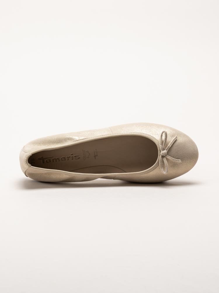 Tamaris - Guldskimrande ballerinaskor i nubuck