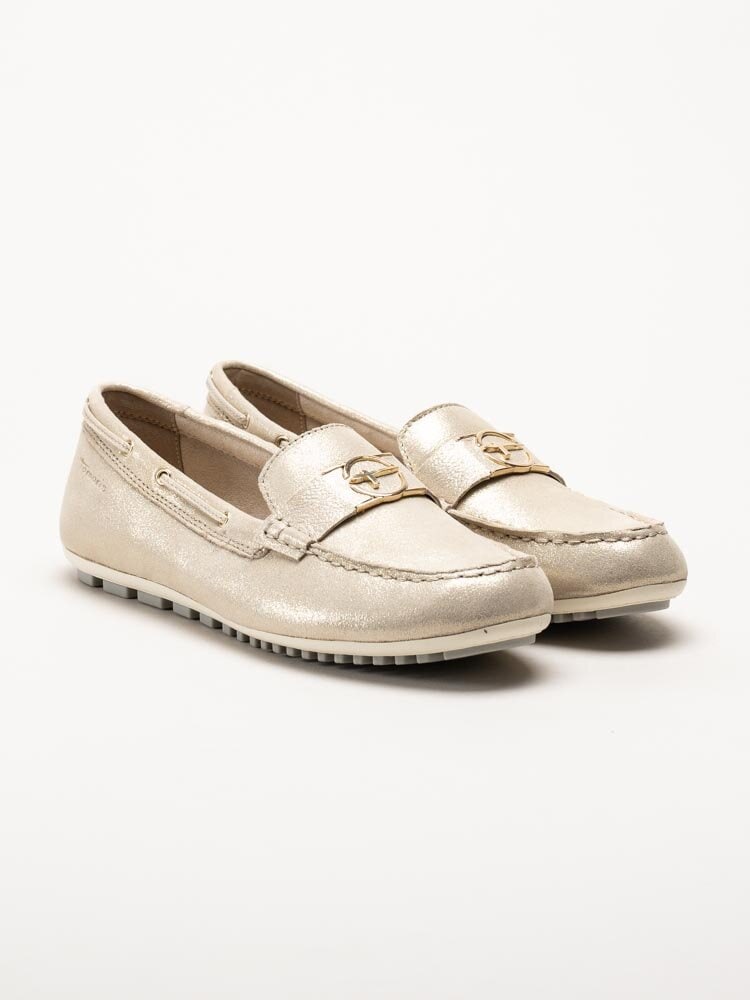 Tamaris - Guldiga loafers i mocka