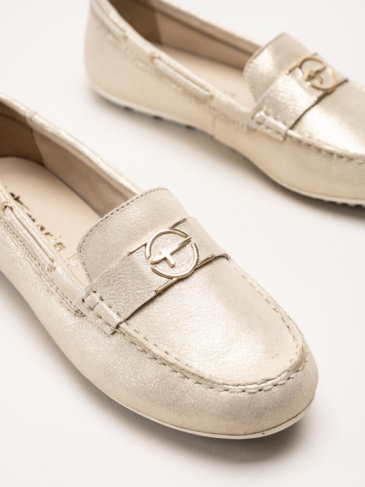 Tamaris - Guldiga loafers i mocka