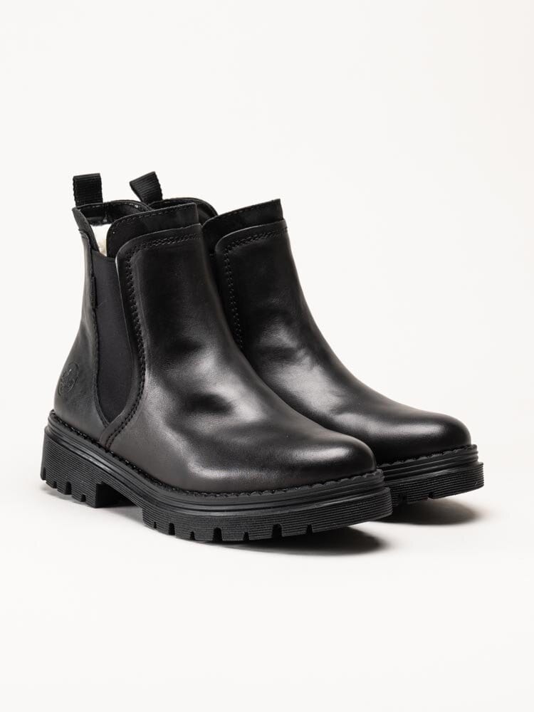 Rieker - Svarta fodrade chelsea boots i skinn