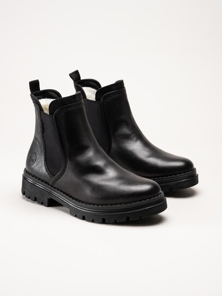 Rieker - Svarta fodrade chelsea boots i skinn