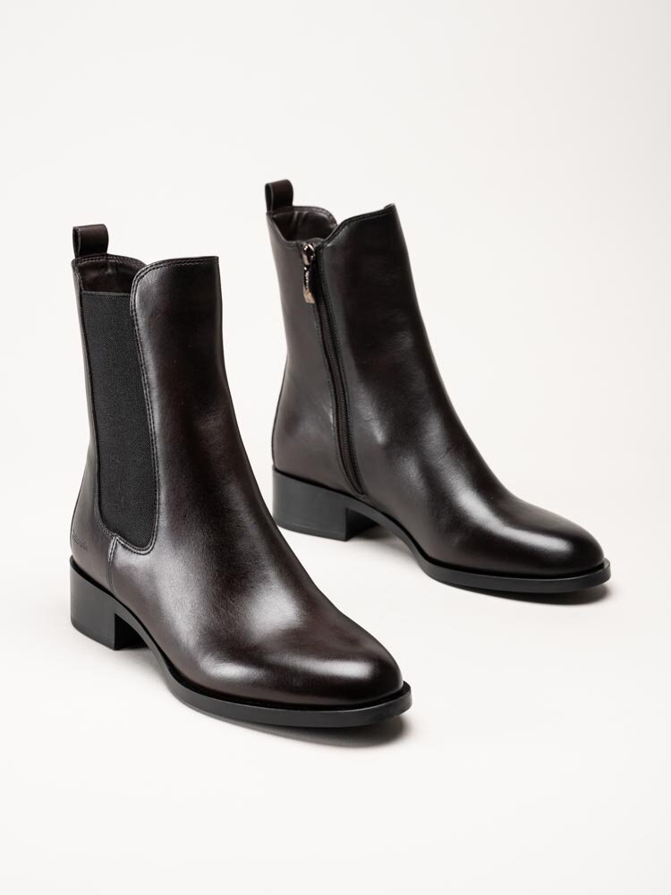 Tamaris - Mörkbruna chelsea boots i skinn