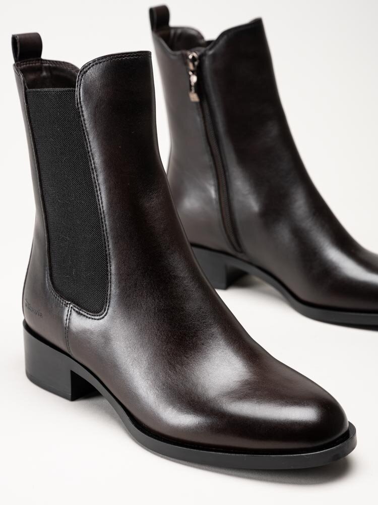 Tamaris - Mörkbruna chelsea boots i skinn