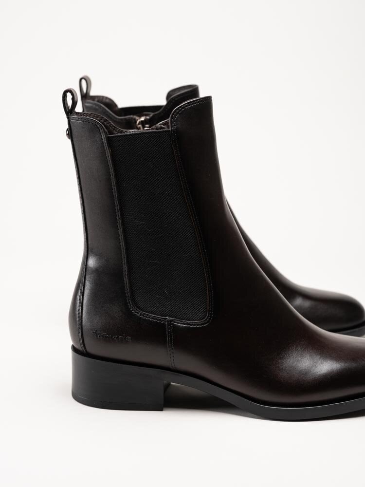 Tamaris - Mörkbruna chelsea boots i skinn