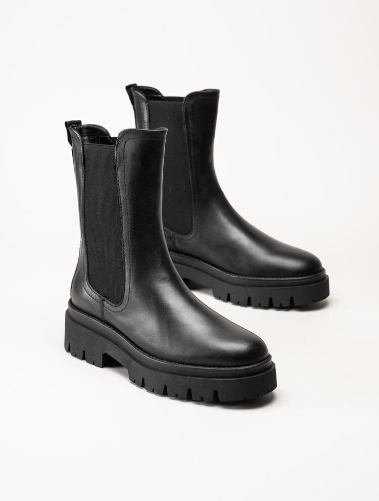 Tamaris - Svarta höga chelsea boots i skinn