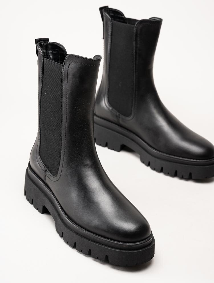 Tamaris - Svarta höga chelsea boots i skinn